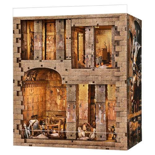 fifijoy Book Nook Kit DIY Miniature House Dollhouse Kit for Adults and Teens 3D Wooden Puzzle Booknook Build Bookshelf Decor with LED Light Gifts for Family and Friends Egyptian Pharaohs Tomb - Image 1