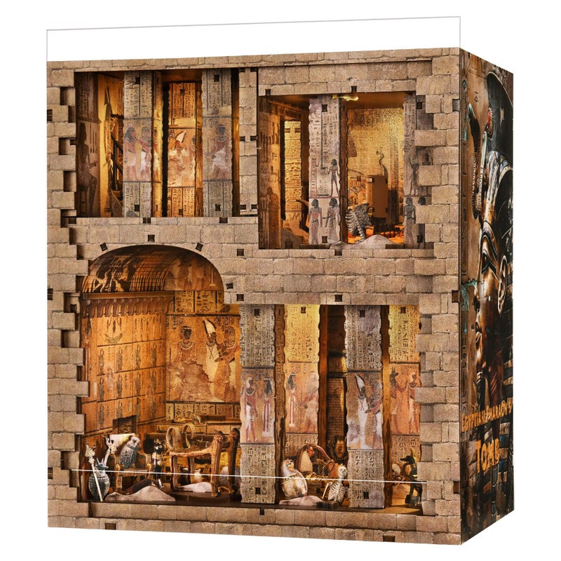 fifijoy Book Nook Kit DIY Miniature House Dollhouse Kit for Adults and Teens 3D Wooden Puzzle Booknook Build Bookshelf Decor with LED Light Gifts for Family and Friends Egyptian Pharaohs Tomb - Image 3