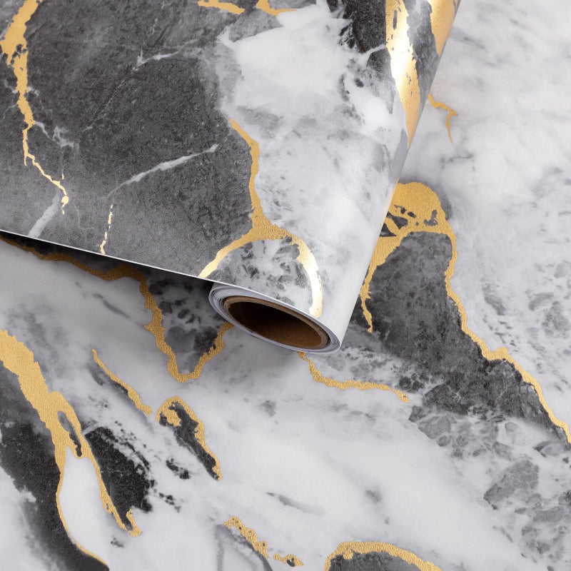 VaryFloral White Gold Gray Marble Contact Paper Peel and Stick Countertops Modern Removable Marble Wallpaper Vinyl Wrap for Table Desk Bathroom Waterproof Self Adhesive Counter Top Cover 11.8"x118" - Image 1
