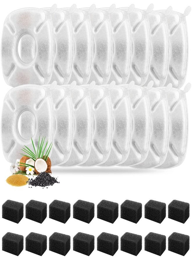 Porens 32 Pcs Cat Fountain Replacement Filters 16 Pack Cat Water Fountain Replacement Filters with 16 Pack Pre-Filter Sponges, Pet Fountain Filter Fit for 95oz/2.8L Automatic Pet Fountain Cat Water Fountain - Image 1