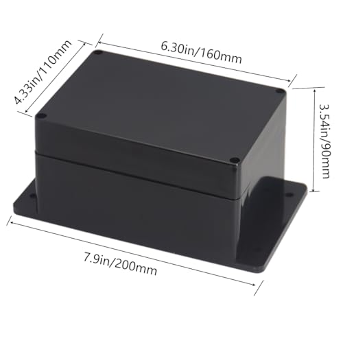 Raculety Project Box ABS Black Electrical Boxes IP65 Outdoor Waterproof Box Electronic Junction Box Fixed Ear Power Enclosure with Cable Glands for DIY Project 6.3 x 4.33 x 3.54 inch (160x110x90mm) - Image 3