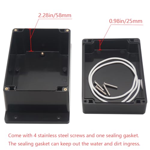 Raculety Project Box ABS Black Electrical Boxes IP65 Outdoor Waterproof Box Electronic Junction Box Fixed Ear Power Enclosure with Cable Glands for DIY Project 6.3 x 4.33 x 3.54 inch (160x110x90mm) - Image 5