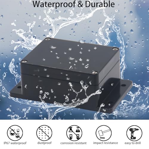 Raculety Project Box ABS Black Electrical Boxes IP65 Outdoor Waterproof Box Electronic Junction Box Fixed Ear Power Enclosure with Cable Glands for DIY Project 6.3 x 4.33 x 3.54 inch (160x110x90mm) - Image 2