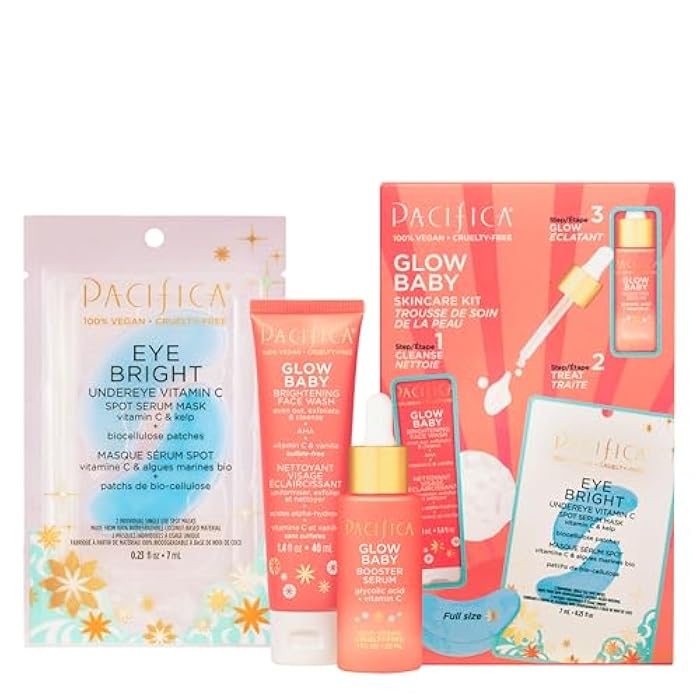 Pacifica Beauty | Glow Baby Vitamin C Trial + Value Kit | 3-Piece Skin Care Gift Set | Travel Friendly | Brightening Face Serum, Face Wash/Cleanser, Under Eye Patches | Glycolic Acid, AHA | Vegan - Image 3