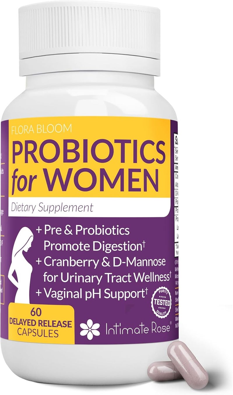 Intimate Rose Complete Vaginal Probiotics for Women  wAdded Cranberry Dmannose to Promote Urinary Tract Bladder Gut  Vaginal Health  pH Balance for Women  Support UTI BV YI  60 Vegan Capsules - Image 1
