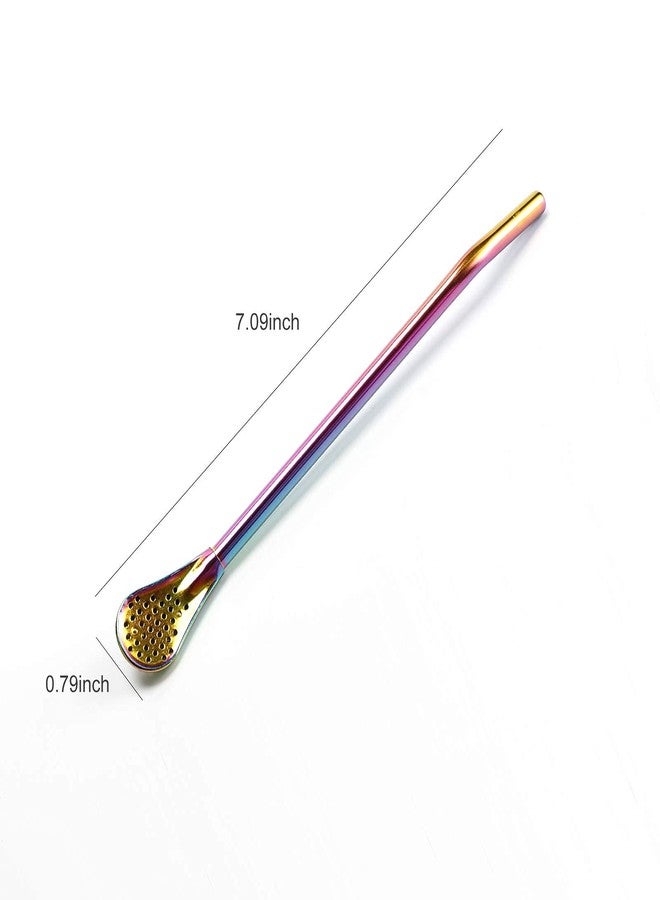 EWUHRY Reusable Straws Spoon for Yerba Mate Stainless Steel Straw Spoon Filter Strainers for Loose Tea, Coffee Stirrers, Smoothie Slushy Straws, 9 Pcs 6 Colors with 2 Cleaner Brushes - Image 2