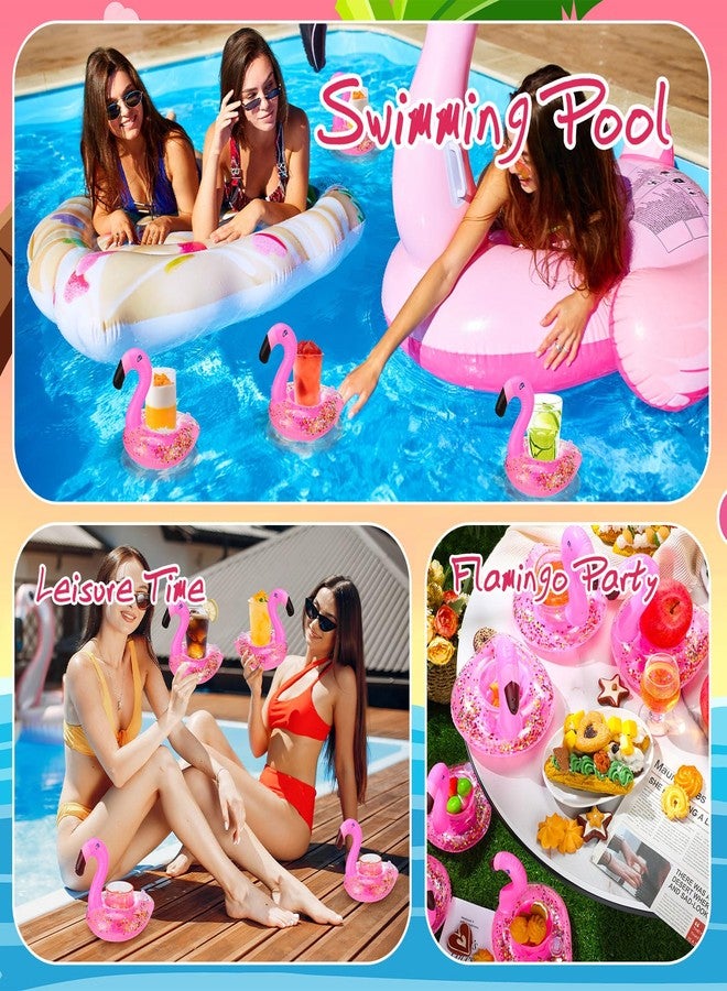 مينبلان 100 قطعة من حوامل المشروبات القابلة للنفخ على شكل فلامنجو، عوامات أكواب صغيرة، حامل أكواب عائم على شكل فلامنجو، قواعد أكواب قابلة للنفخ مع أسطوانة مضخة لحمام السباحة (وردي فاتح) - Image 5