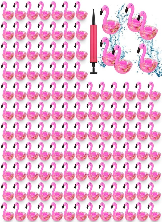 مينبلان 100 قطعة من حوامل المشروبات القابلة للنفخ على شكل فلامنجو، عوامات أكواب صغيرة، حامل أكواب عائم على شكل فلامنجو، قواعد أكواب قابلة للنفخ مع أسطوانة مضخة لحمام السباحة (وردي فاتح) - Image 1