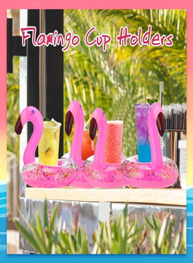 مينبلان 100 قطعة من حوامل المشروبات القابلة للنفخ على شكل فلامنجو، عوامات أكواب صغيرة، حامل أكواب عائم على شكل فلامنجو، قواعد أكواب قابلة للنفخ مع أسطوانة مضخة لحمام السباحة (وردي فاتح) - Image 4