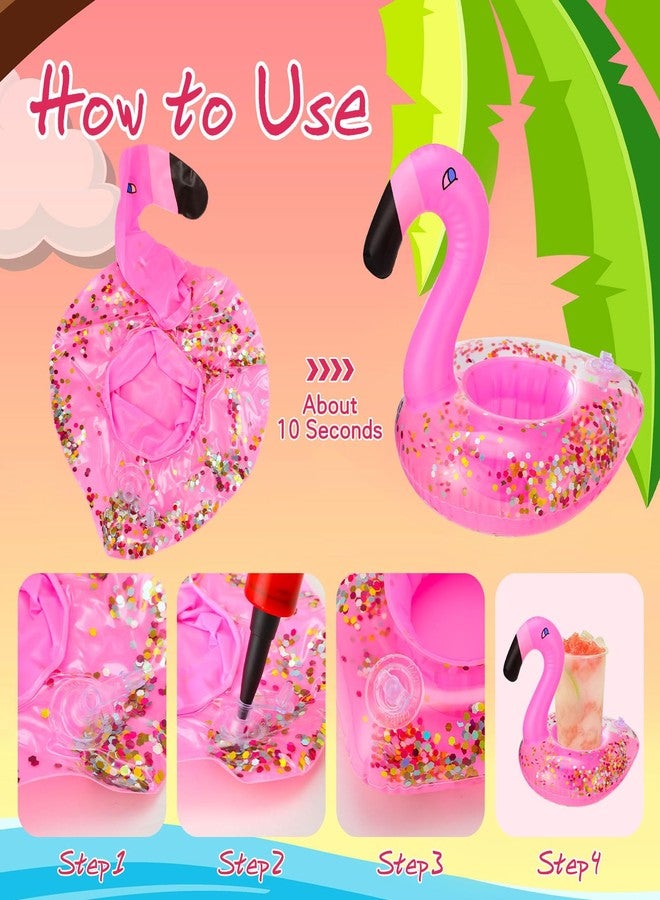 مينبلان 100 قطعة من حوامل المشروبات القابلة للنفخ على شكل فلامنجو، عوامات أكواب صغيرة، حامل أكواب عائم على شكل فلامنجو، قواعد أكواب قابلة للنفخ مع أسطوانة مضخة لحمام السباحة (وردي فاتح) - Image 3