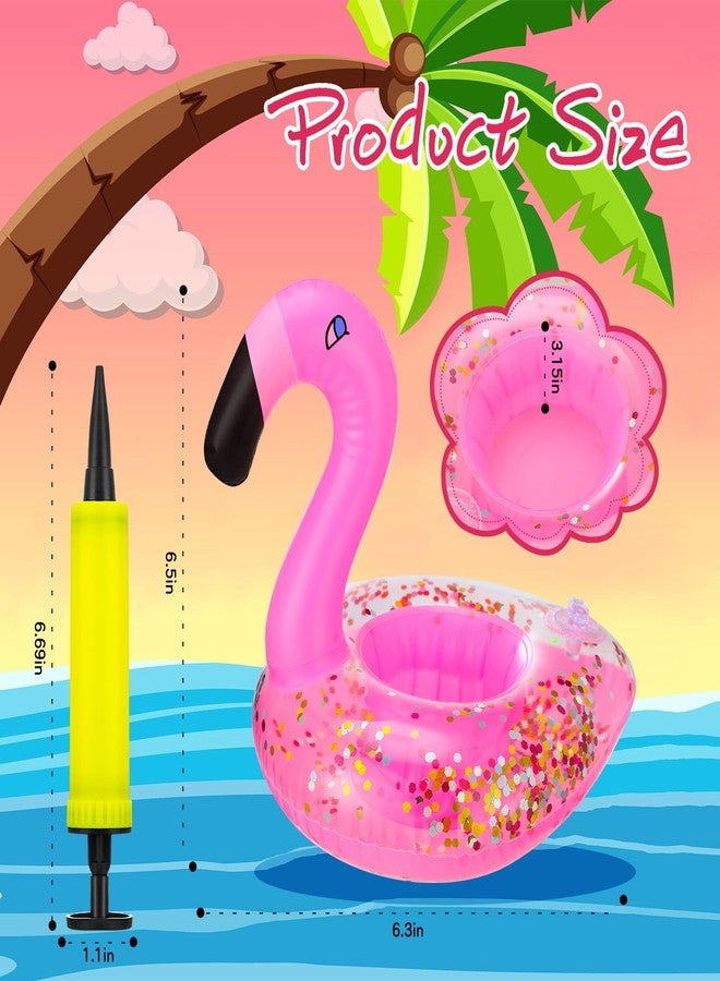 مينبلان 100 قطعة من حوامل المشروبات القابلة للنفخ على شكل فلامنجو، عوامات أكواب صغيرة، حامل أكواب عائم على شكل فلامنجو، قواعد أكواب قابلة للنفخ مع أسطوانة مضخة لحمام السباحة (وردي فاتح) - Image 2