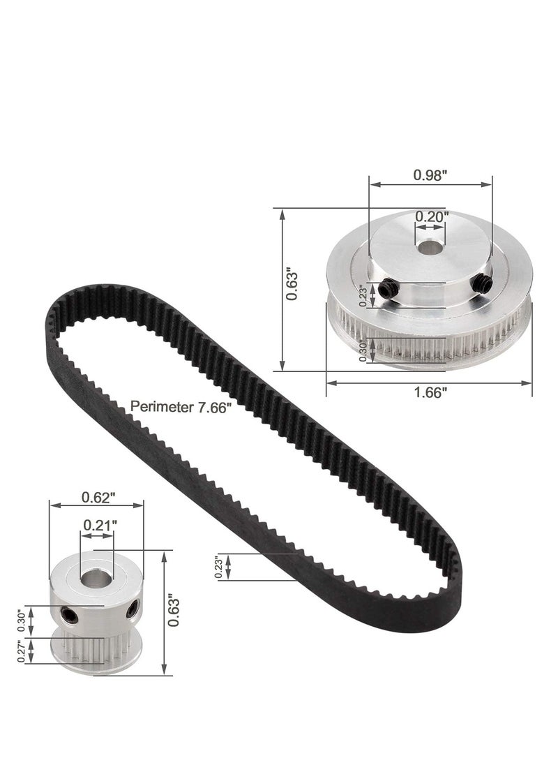 KASTWAVE - 3D Printer Aluminum Timing Belt Pulley Wheel, 2 Kit GT2 Synchronous Wheel 20 & 60 Teeth 5mm Bore, Aluminum Timing Pulley with 2 pcs Length 200mm Width 6mm Belt (bore 5mm (2pcs a Set)) - Image 1