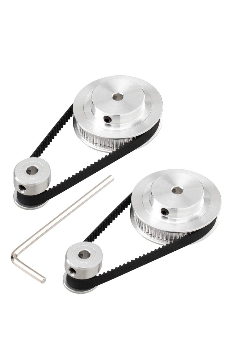KASTWAVE - 3D Printer Aluminum Timing Belt Pulley Wheel, 2 Kit GT2 Synchronous Wheel 20 & 60 Teeth 5mm Bore, Aluminum Timing Pulley with 2 pcs Length 200mm Width 6mm Belt (bore 5mm (2pcs a Set)) - Image 1