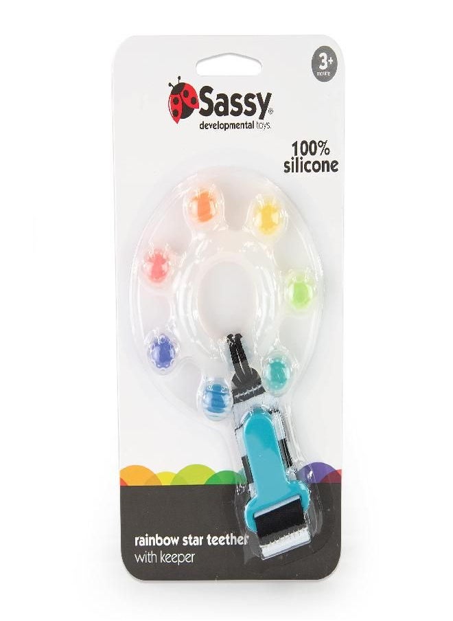 Rainbow Star Teether with Keeper | Textured Silicone Teether for Teething | Ages 3+ Months and Up