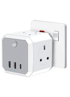 OULIYO Plug Adapter 4 Way Multi Plug Extension 3 USB Cube Power Extension Adapter with USB C Port Wall MultiPlug Charger Adaptor 13A UK 3 Pin Switched Socket Power Extender for Home Office Kitchen  - Image 1