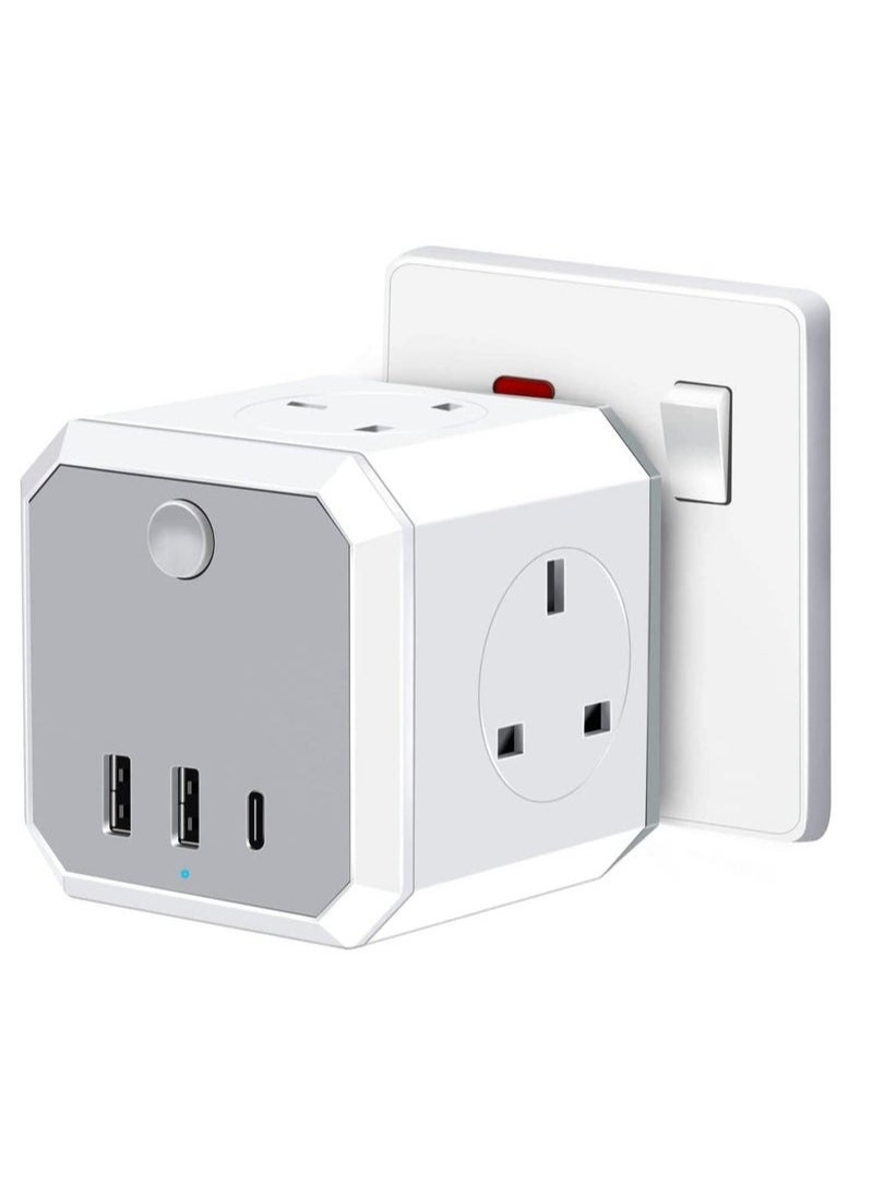 OULIYO - Plug Adapter 4 Way Multi Plug Extension 3 USB Cube Power Extension Adapter with USB C Port Wall MultiPlug Charger Adaptor 13A UK 3 Pin Switched Socket Power Extender for Home Office Kitchen - Image 1