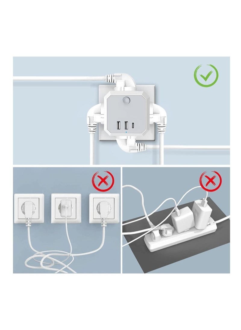 OULIYO - Plug Adapter 4 Way Multi Plug Extension 3 USB Cube Power Extension Adapter with USB C Port Wall MultiPlug Charger Adaptor 13A UK 3 Pin Switched Socket Power Extender for Home Office Kitchen - Image 1