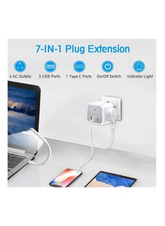 OULIYO Plug Adapter 4 Way Multi Plug Extension 3 USB Cube Power Extension Adapter with USB C Port Wall MultiPlug Charger Adaptor 13A UK 3 Pin Switched Socket Power Extender for Home Office Kitchen  - Image 2