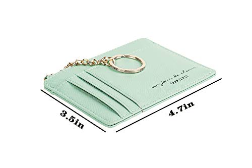 Prometheism Women Slim Leather Card Case Holder Small Wallet Cute Coin Purse Girl Mini Wallet with Keychain (Green) - Image 4