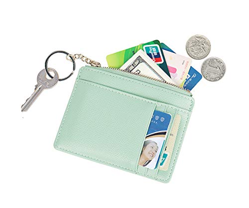 Prometheism Women Slim Leather Card Case Holder Small Wallet Cute Coin Purse Girl Mini Wallet with Keychain (Green) - Image 3
