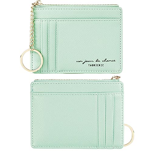 Prometheism Women Slim Leather Card Case Holder Small Wallet Cute Coin Purse Girl Mini Wallet with Keychain (Green) - Image 5