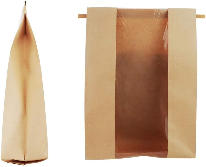 Twdrer 50 Pack Large Kraft Paper Bread Loaf Bag with Clear Front Window,Tin Tie Tab Lock Brown Bakery Coffee Cookie Treat Packaging Bags with 60 PCS Label Seal stickers(14" x 8.3" x 3.5") - Image 3