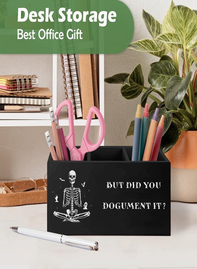 حامل أقلام خشبي بتصميم قوطي من VIIJJUE، هدية مكتبية طريفة لزملاء العمل - هل وثّقت ذلك؟، منظم خشبي بتصميم هيكل عظمي قوطي مرح لتزيين المكتب المنزلي والطاولة والرف. - Image 4