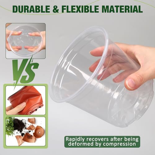 GUGEMEI 10864 Inch Clear Nursery Pots with Drainage Holes and Saucers 12 Pack Large Clear Pots for Plants Variety Pack Plastic Nursery Pots for Succulents Seedings Herbs Flowers Vegetables - Image 3
