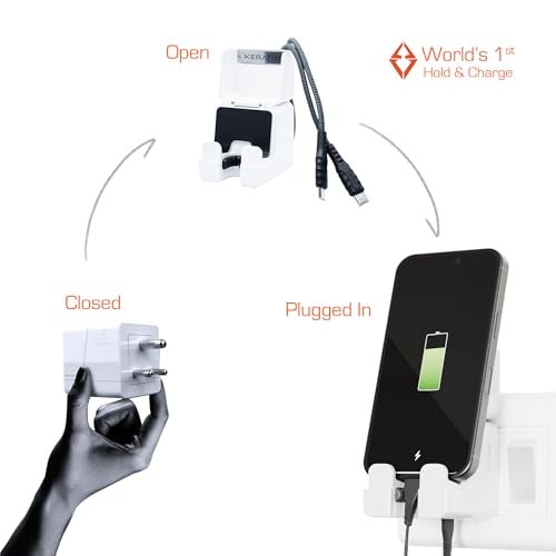 KERATIN محول شاحن سريع KERATIN 25W Type-C، الأول في العالم بتقنية Hold & Charge، متوافق مع جميع أجهزة Android و iOS و USB-C، شاحن PD 25W وحامل مع كابل مضفر Type C إلى C - Image 4