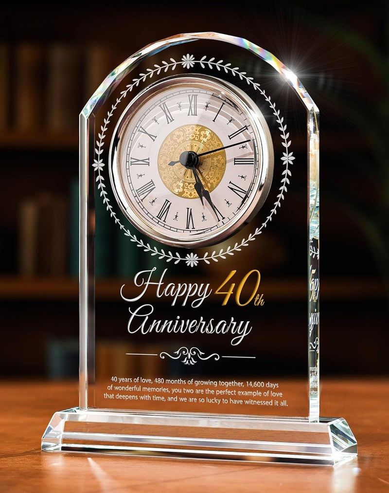 Sttokilly 40th Wedding Anniversary Crystal Quartz Clock,40 Years of Marriage Gift,Happy Ruby Anniversary Decoration Gift,for Parents,Grandparents,Couple - Image 1