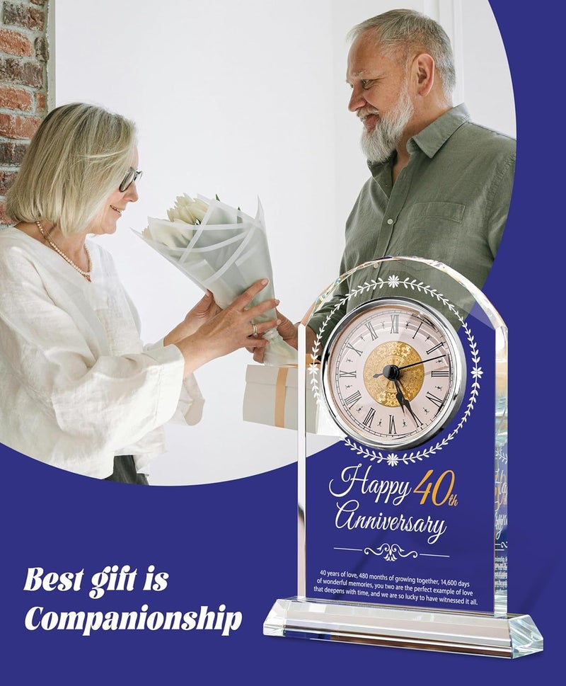 Sttokilly 40th Wedding Anniversary Crystal Quartz Clock,40 Years of Marriage Gift,Happy Ruby Anniversary Decoration Gift,for Parents,Grandparents,Couple - Image 5