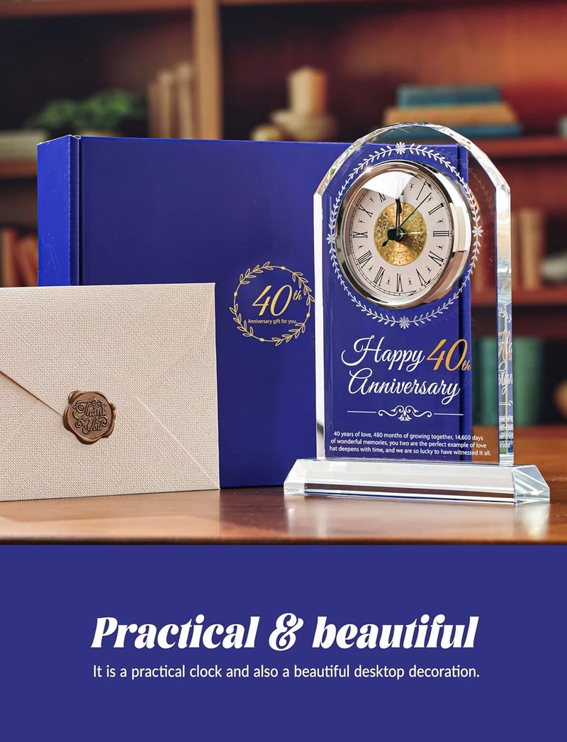 Sttokilly 40th Wedding Anniversary Crystal Quartz Clock,40 Years of Marriage Gift,Happy Ruby Anniversary Decoration Gift,for Parents,Grandparents,Couple - Image 3