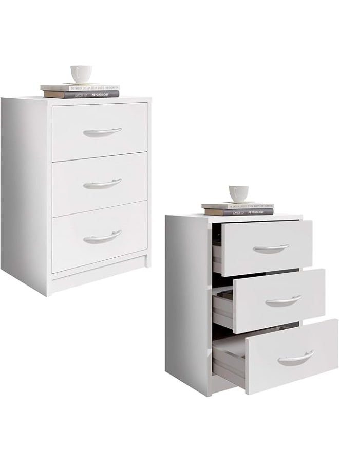 MODERN HOME Bedside Table with Three Drawers, a Simple and spacious Bedside Cabinet for any Bedroom, W39 X H54 X D28 cm, presented in a Clean and Classic White Finish - Image 3