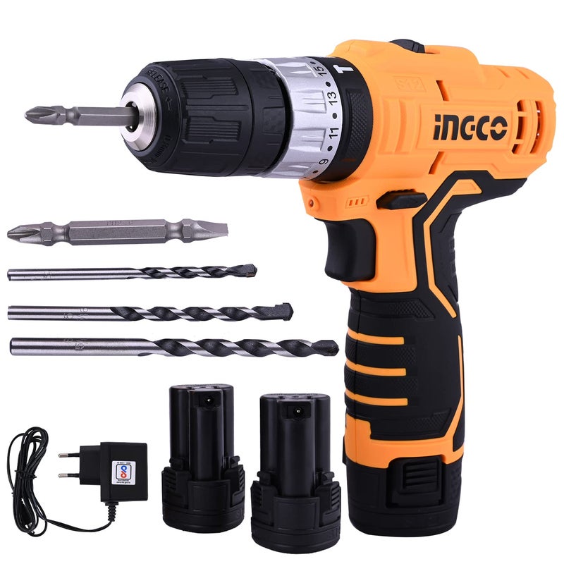 INGCO CIDLI1232 Lithiumion Impact Drill 20 NM Cordless 1811 Torque Settings 1500 RPM Speed 15 Ah Battery 2 Speed Gear with CRV Bits LED Light for Home Improvement Industrial Use - Image 1
