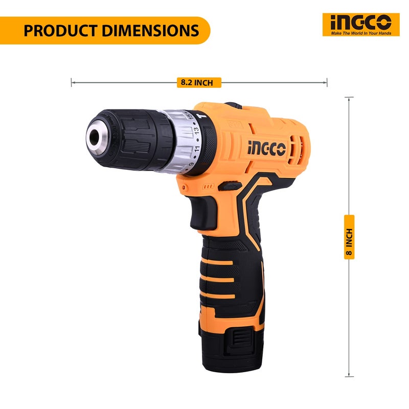 INGCO CIDLI1232 Lithiumion Impact Drill 20 NM Cordless 1811 Torque Settings 1500 RPM Speed 15 Ah Battery 2 Speed Gear with CRV Bits LED Light for Home Improvement Industrial Use - Image 5