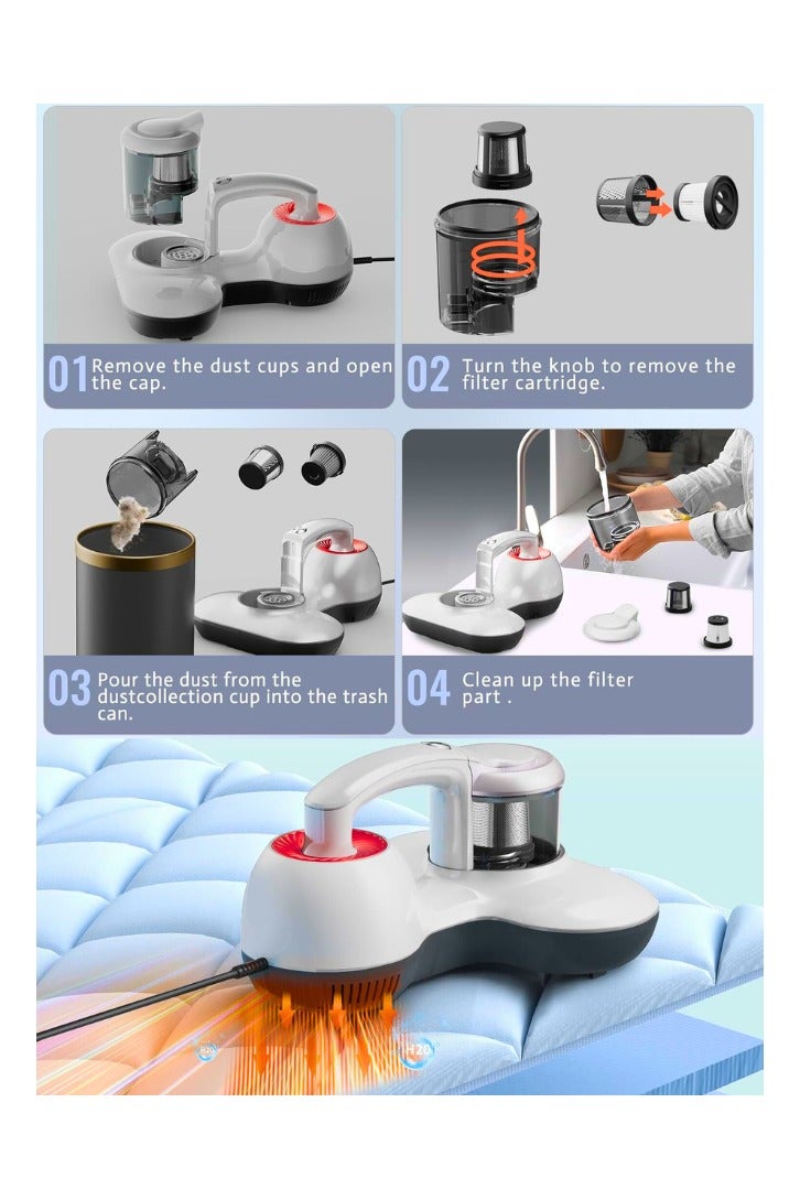 تشيس اب مكنسة كهربائية للمراتب، مكنسة كهربائية للأسرة بالأشعة فوق البنفسجية بقوة 12 كيلو باسكال، مكنسة يدوية مطورة لتنظيف السرير والوسائد والأرائك القماشية والسجاد والأسطح القماشية الأخرى بفعالية - Image 2