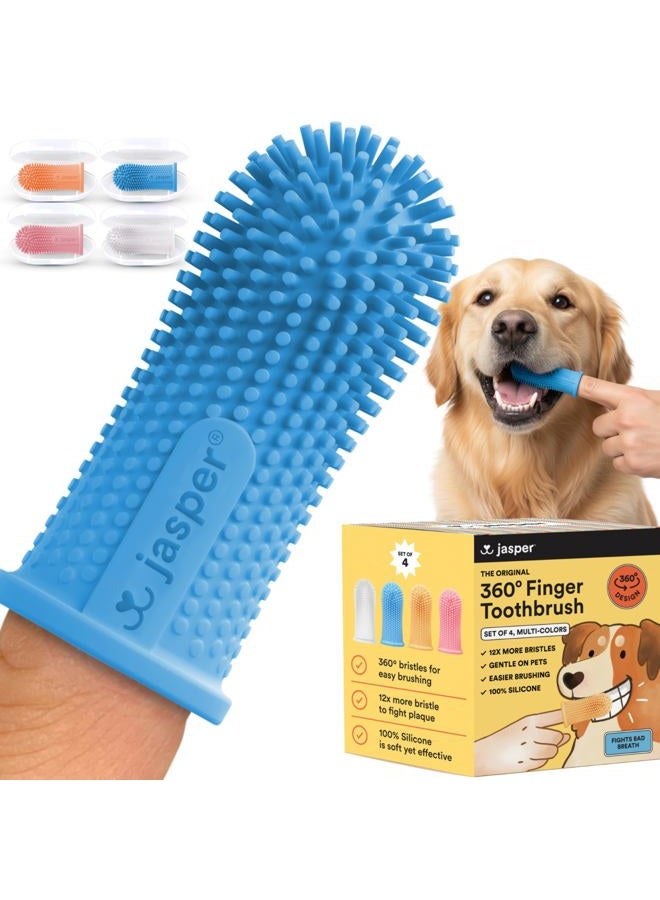 Jasper Dog Toothbrush - 360º Finger Tooth Brush Kit Ergonomic Design, Full Surround Bristles for Easy Teeth Cleaning, Dental Care for Puppies, Cats and Small Pets, 4-Pack Multi-Colored - Image 1