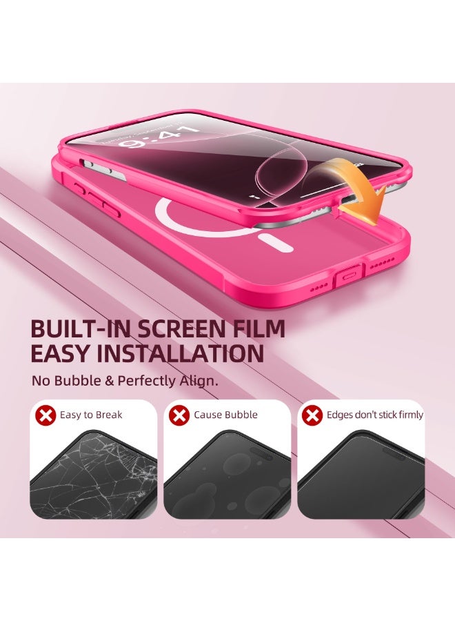 بيرفي جراب مغناطيسي لهاتف iPhone 16 Pro Max، متوافق مع MagSafe، [واقي شاشة مدمج من الزجاج المقوى 9H وحماية للكاميرا] جراب هاتف شفاف غير لامع كامل الجسم لهاتف 16 Pro Max، وردي فاقع - Image 5