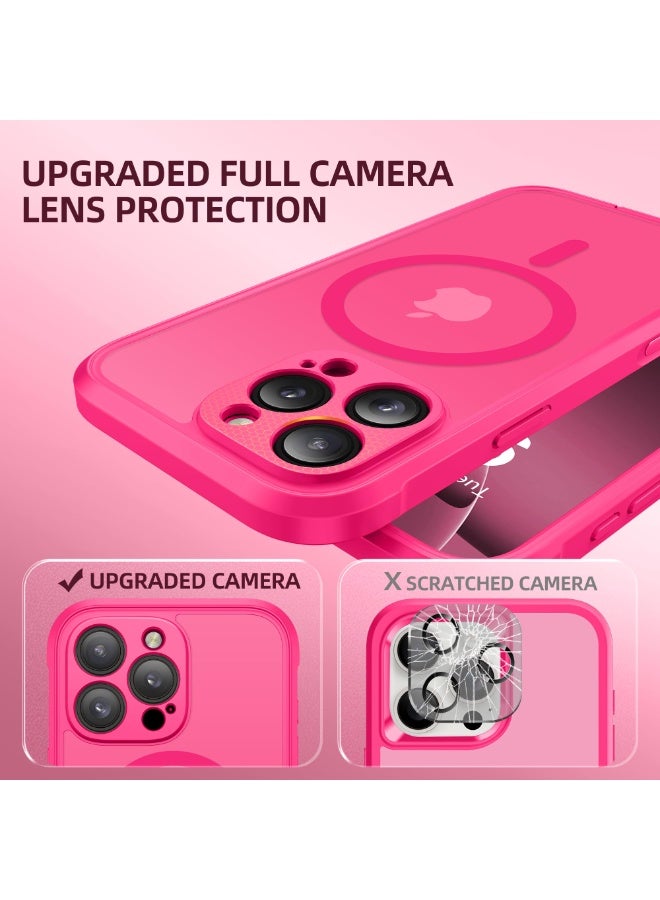 بيرفي جراب مغناطيسي لهاتف iPhone 16 Pro Max، متوافق مع MagSafe، [واقي شاشة مدمج من الزجاج المقوى 9H وحماية للكاميرا] جراب هاتف شفاف غير لامع كامل الجسم لهاتف 16 Pro Max، وردي فاقع - Image 4