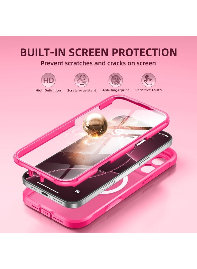 بيرفي جراب مغناطيسي لهاتف iPhone 16 Pro Max، متوافق مع MagSafe، [واقي شاشة مدمج من الزجاج المقوى 9H وحماية للكاميرا] جراب هاتف شفاف غير لامع كامل الجسم لهاتف 16 Pro Max، وردي فاقع - Image 3