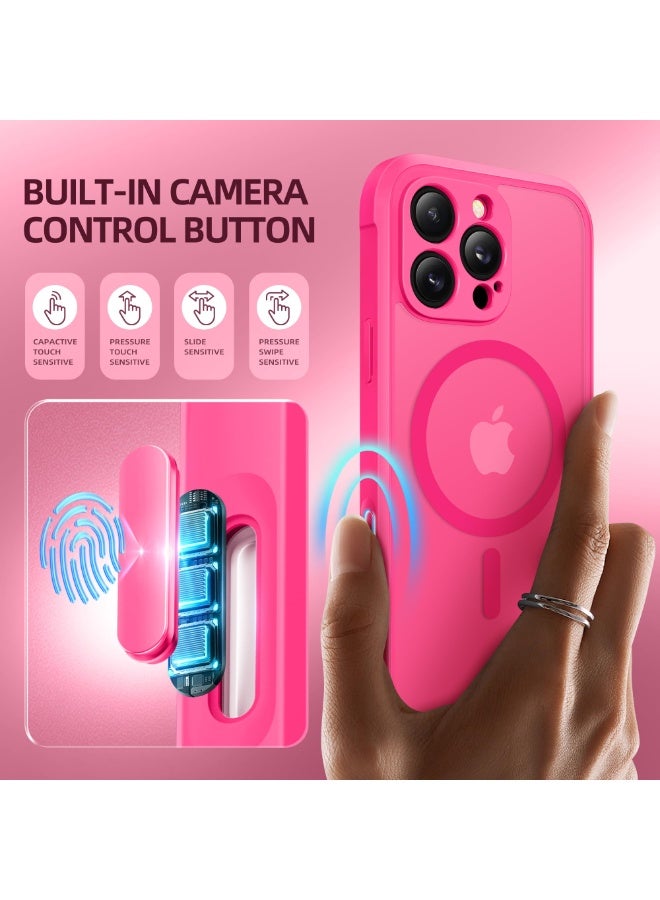 بيرفي جراب مغناطيسي لهاتف iPhone 16 Pro Max، متوافق مع MagSafe، [واقي شاشة مدمج من الزجاج المقوى 9H وحماية للكاميرا] جراب هاتف شفاف غير لامع كامل الجسم لهاتف 16 Pro Max، وردي فاقع - Image 2