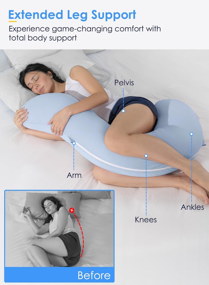 QUEEN ROSE Cooling Body Pillow, Full Body Support Pillow for Side Sleepers, Soft S Shaped Hug Pillow for Adults, with Removable Pillowcase, Blue - Image 4