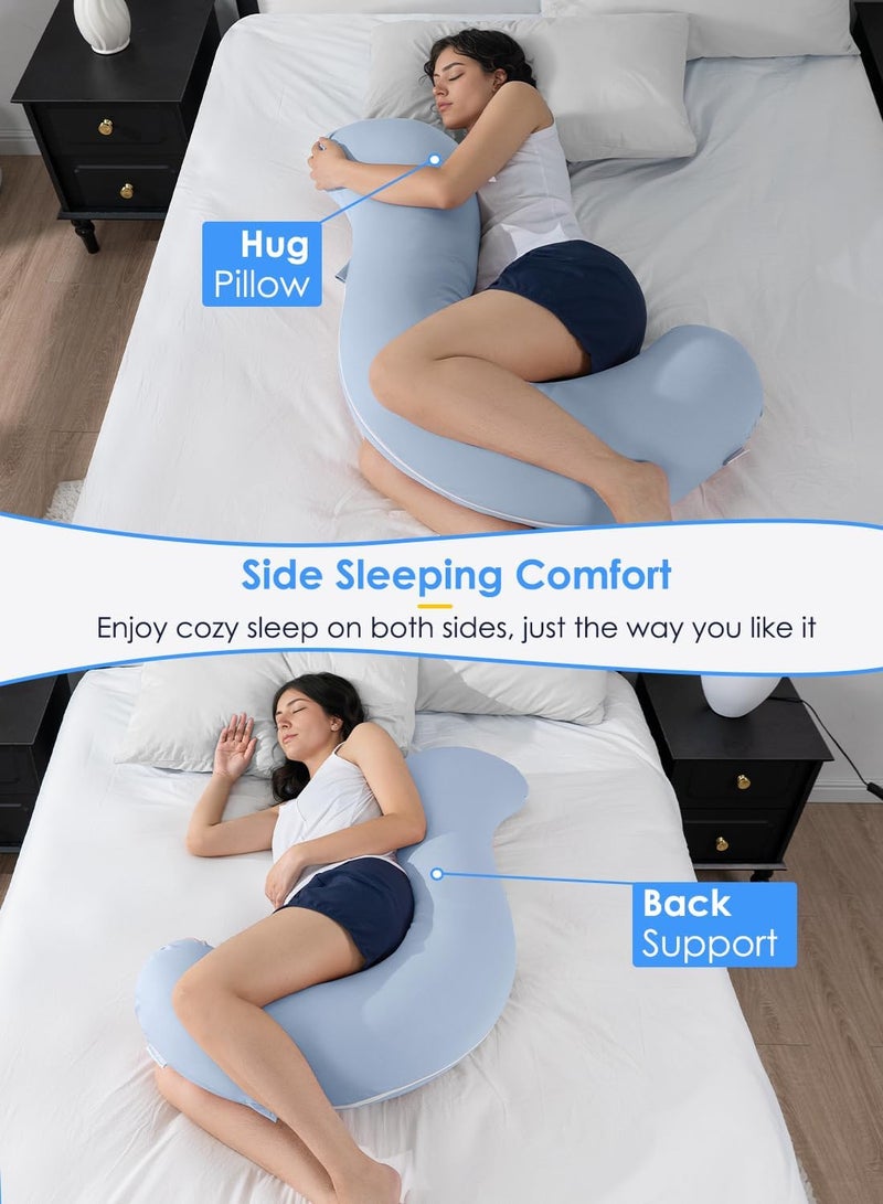QUEEN ROSE Cooling Body Pillow, Full Body Support Pillow for Side Sleepers, Soft S Shaped Hug Pillow for Adults, with Removable Pillowcase, Blue - Image 2