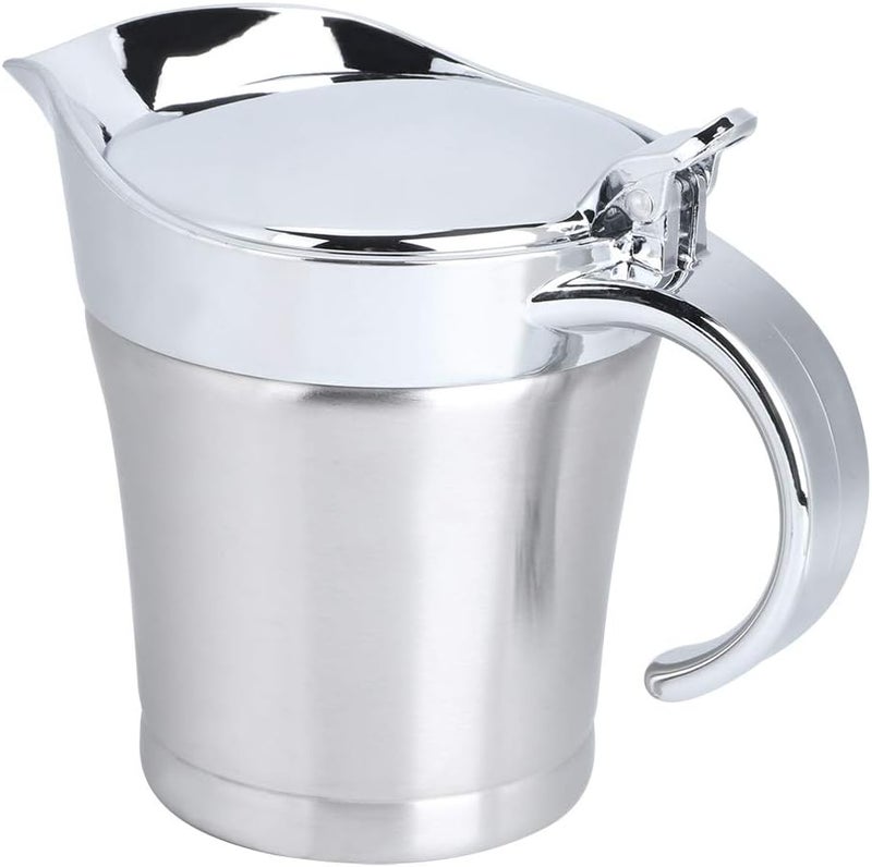 304 Stainless Steel Double Layer Insulation Flavor Pot Sauce Pot Gravy Boat 450ml with Ergonomic Handle for Gravy Salad Dressing Mustard Cream - Image 4
