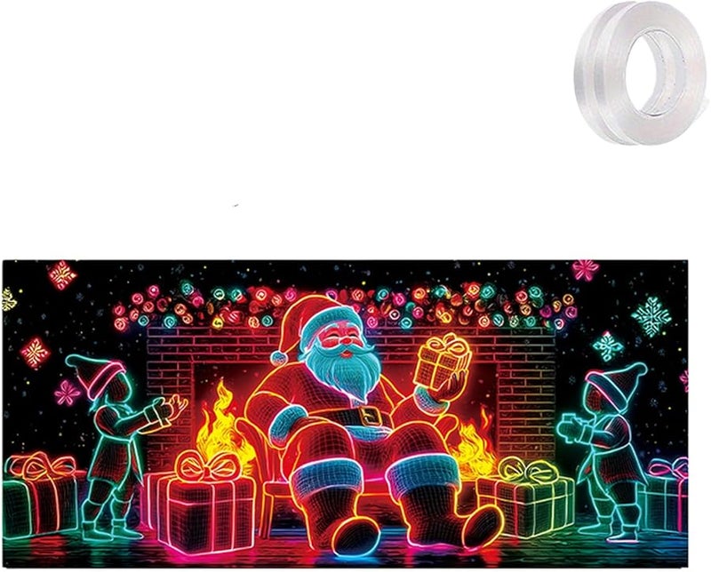 UV Activated Glowing Christmas Garage Door Cover Banner StyleE Cartoon Santa Elf - Image 1