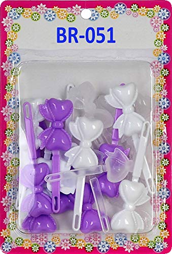 Tara Girls Self Hinge Bow Hair Barrettes - Purple & White - 18 Pcs. - Image 1