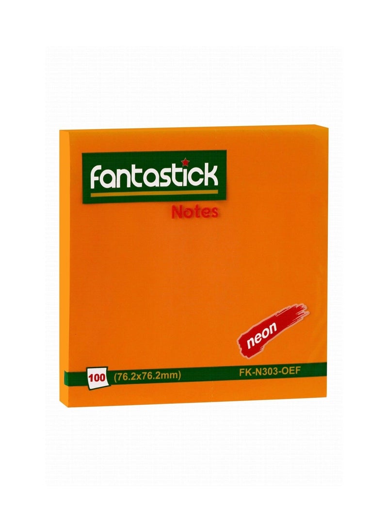 Fantastick 100-Piece Sticky Notes 3x3 Inch Size Neon Orange  - Image 1