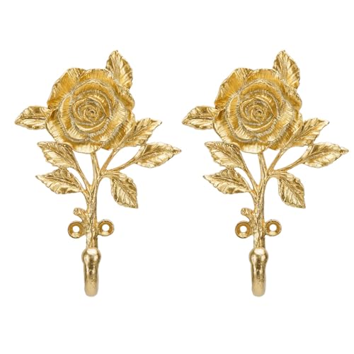 SOFFEE DESIGN 2pcs Golden Single Hooks 3D Flower Retro Ornate Style for Room Wall Mounted Decoration, Coat Hat Scarf Hanging Entry Heavy Duty Hooks, Home Decor - Image 1