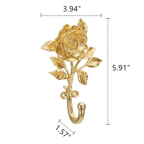 SOFFEE DESIGN 2pcs Golden Single Hooks 3D Flower Retro Ornate Style for Room Wall Mounted Decoration, Coat Hat Scarf Hanging Entry Heavy Duty Hooks, Home Decor - Image 5