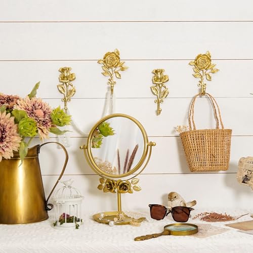 SOFFEE DESIGN 2pcs Golden Single Hooks 3D Flower Retro Ornate Style for Room Wall Mounted Decoration, Coat Hat Scarf Hanging Entry Heavy Duty Hooks, Home Decor - Image 2